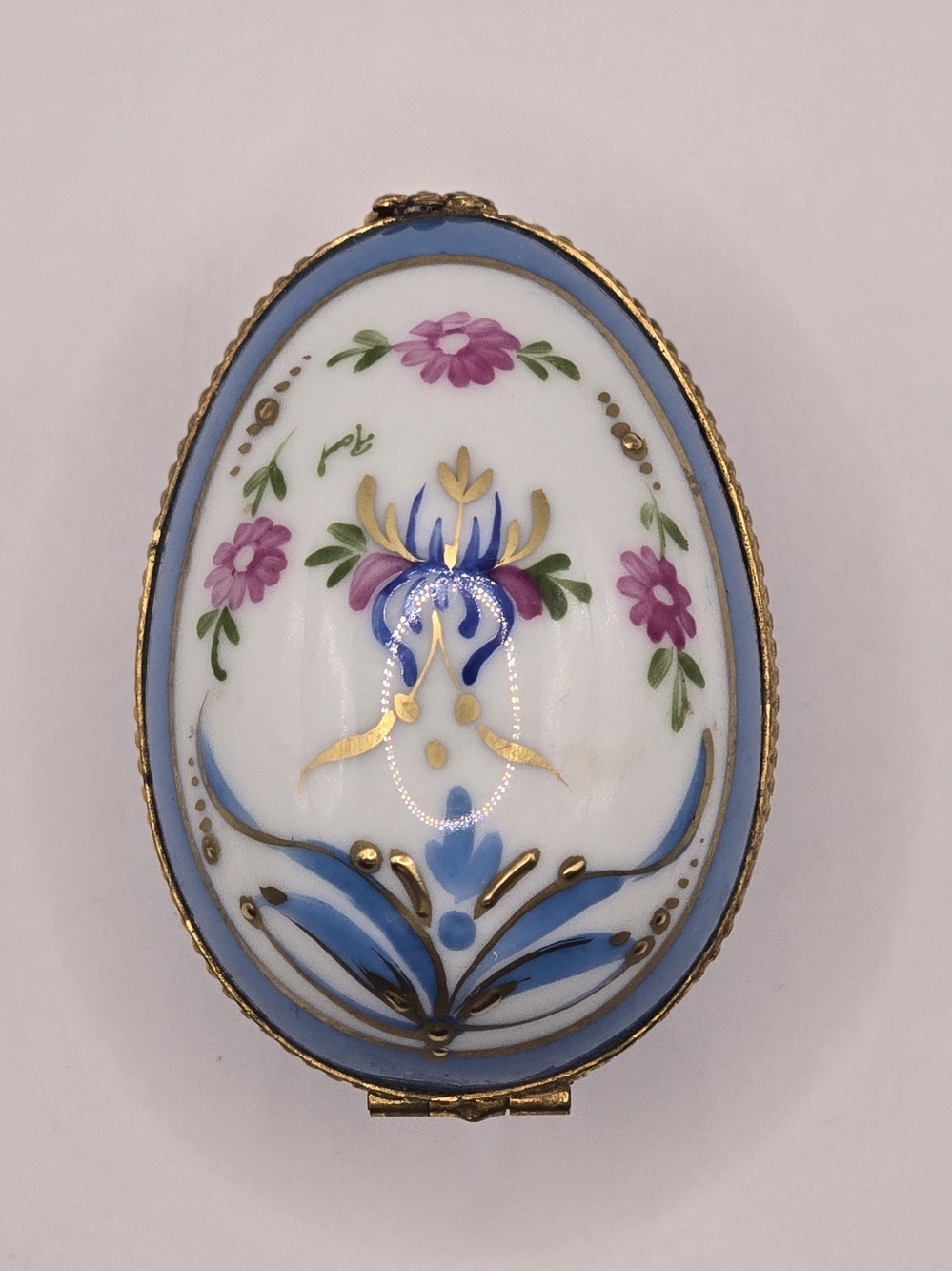 Limoges France Paris Style Porcelain Trinket Box Hand Decorated Floral Blue Gold
